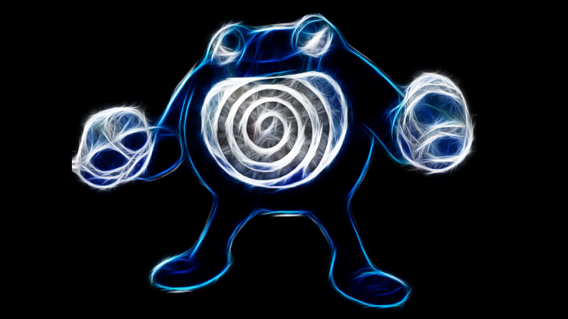 Poliwrath, glowing blue and white spiral creature, glowing fists, Full HD Desktop Wallpaper