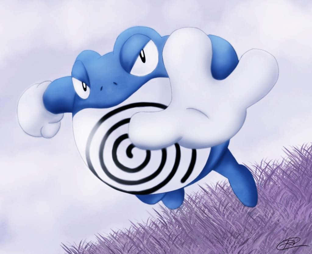 Poliwrath, blue and white, cartoon frog-like creature, SD Desktop Wallpaper
