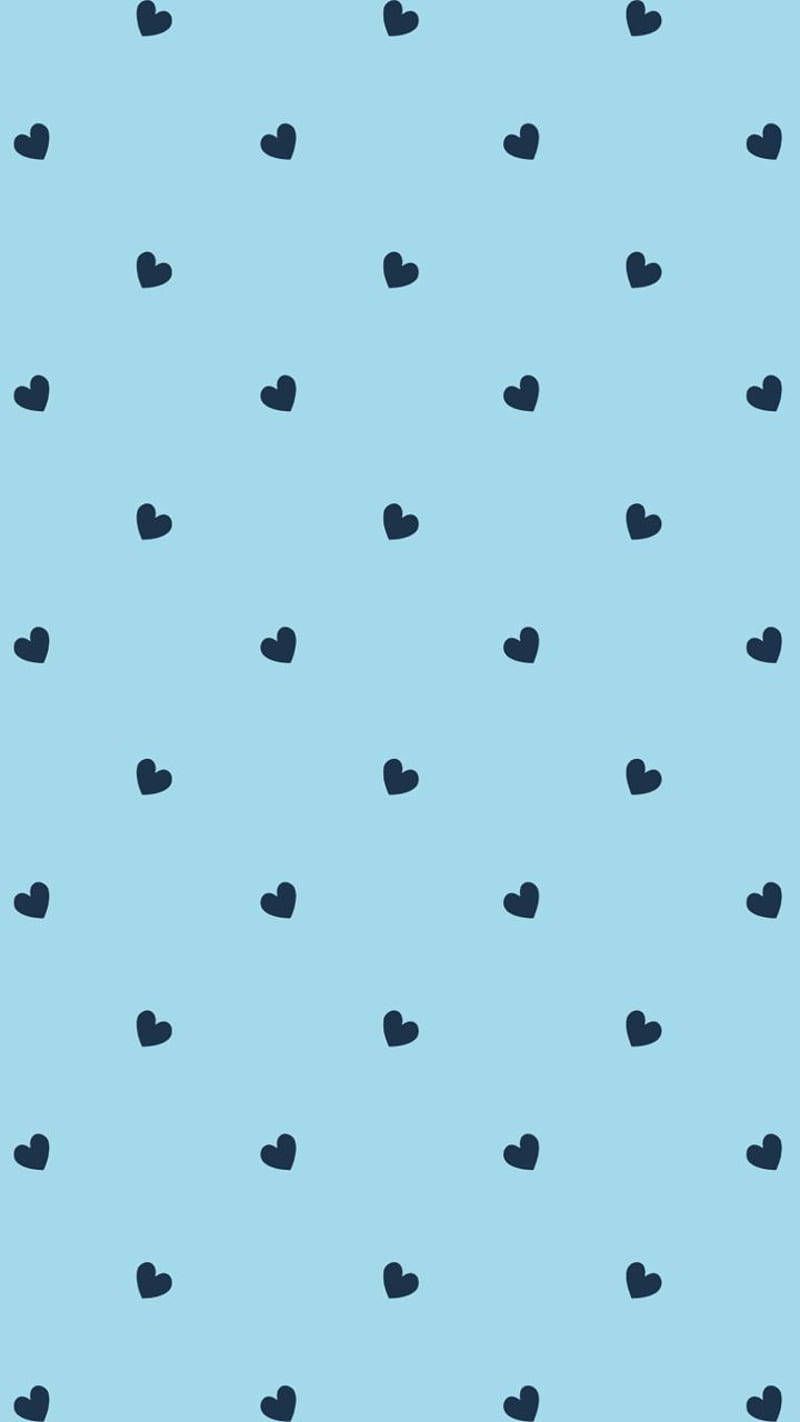 blue, polka dot, hearts, HD Phone Wallpaper