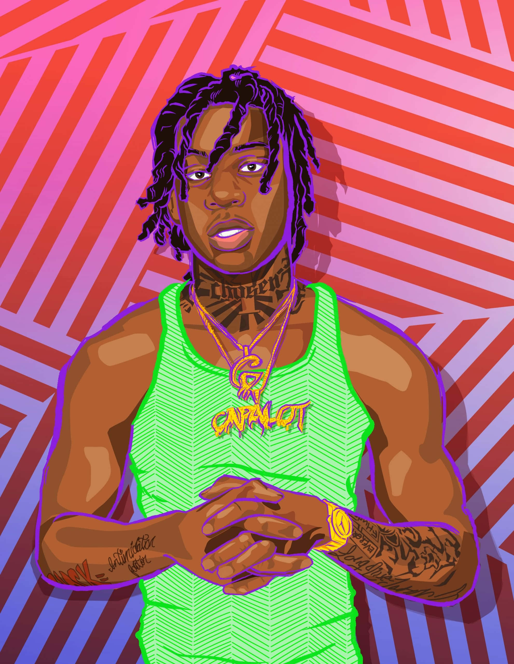 Polo G, neon green tank top, gold chains, 2K Phone Wallpaper