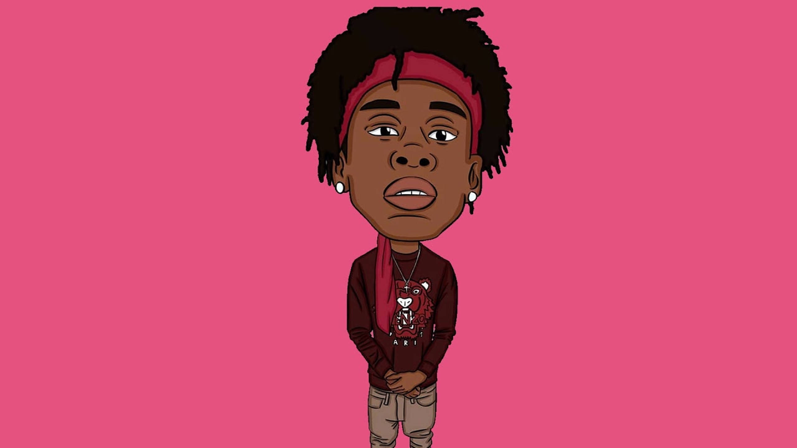Polo G, pink background, red headband, 2K Desktop Wallpaper