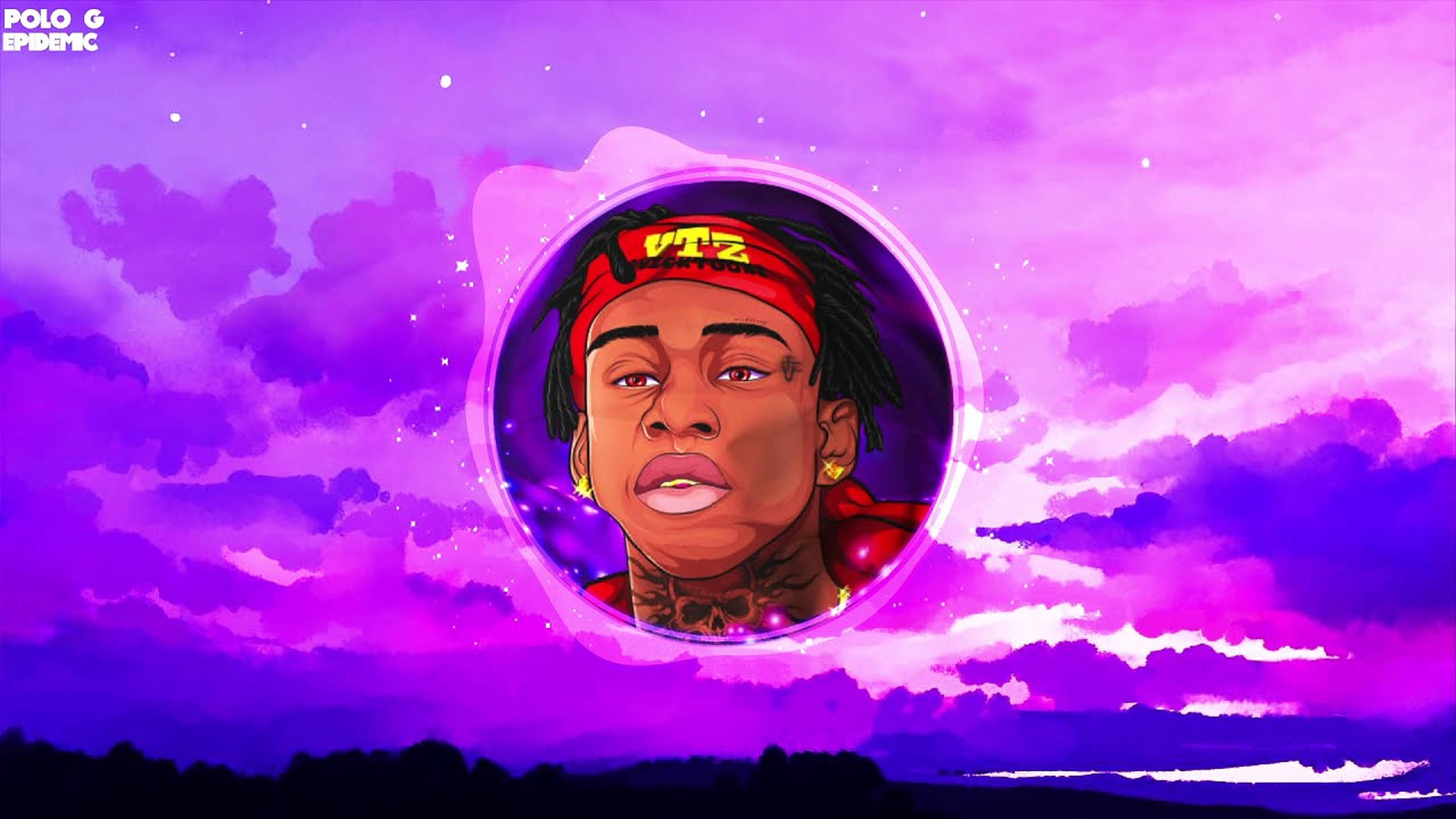 Polo G, pink aesthetic, glowing circle, 2K Desktop Wallpaper