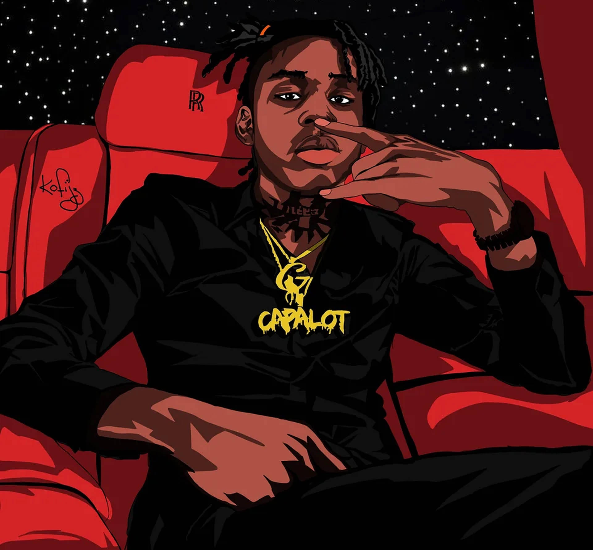 Polo G, red Rolls Royce, dreadlocks, Full HD Desktop Wallpaper