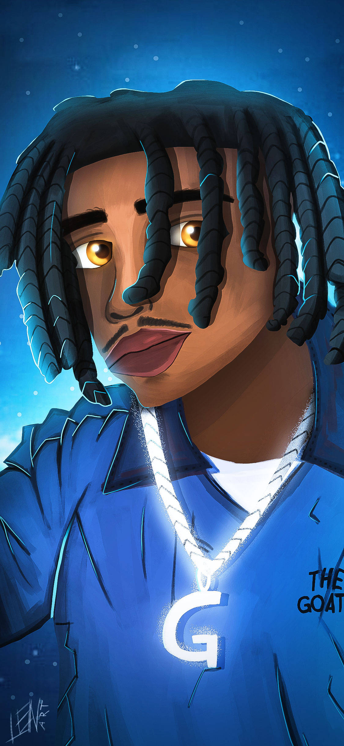 Polo G, glowing amber eyes, dark dreadlocks, Full HD Phone Wallpaper