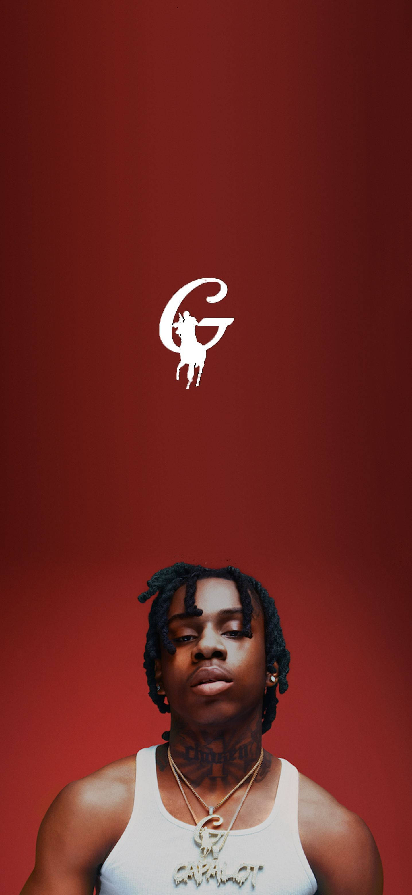 Polo G, red aesthetic, white stylized 'G' logo, 2K Phone Wallpaper