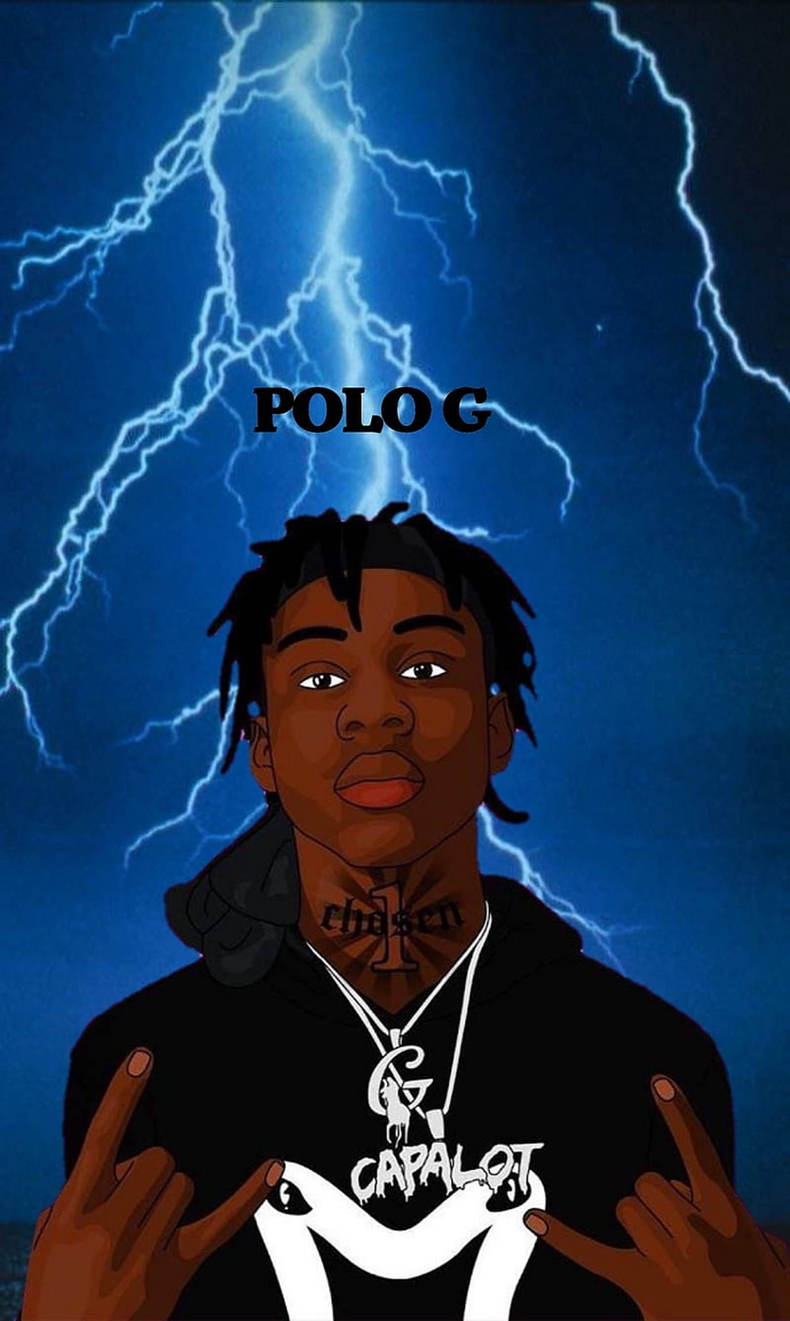 Polo G, Blue Lightning, dark blue sky, 2K Phone Wallpaper