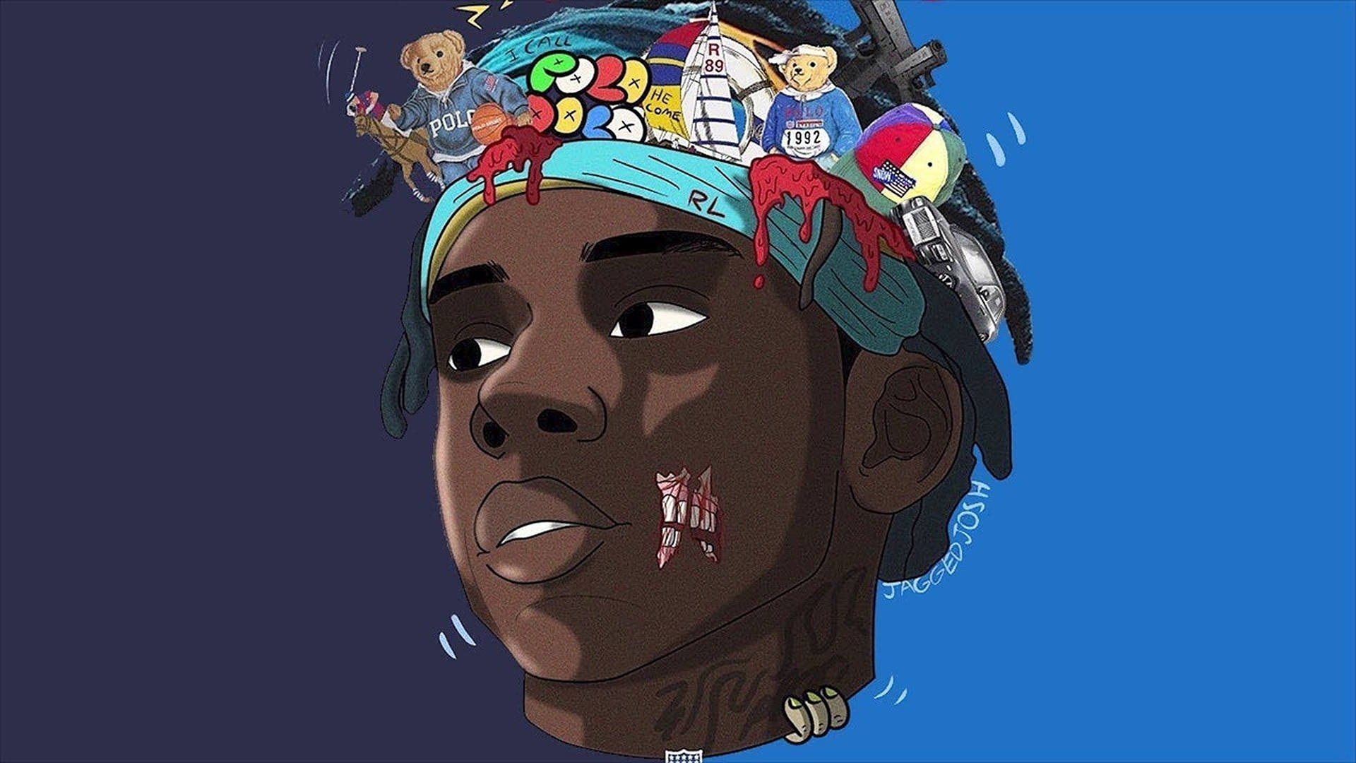 Polo G, blue headband, chaotic toys, Full HD Desktop Wallpaper