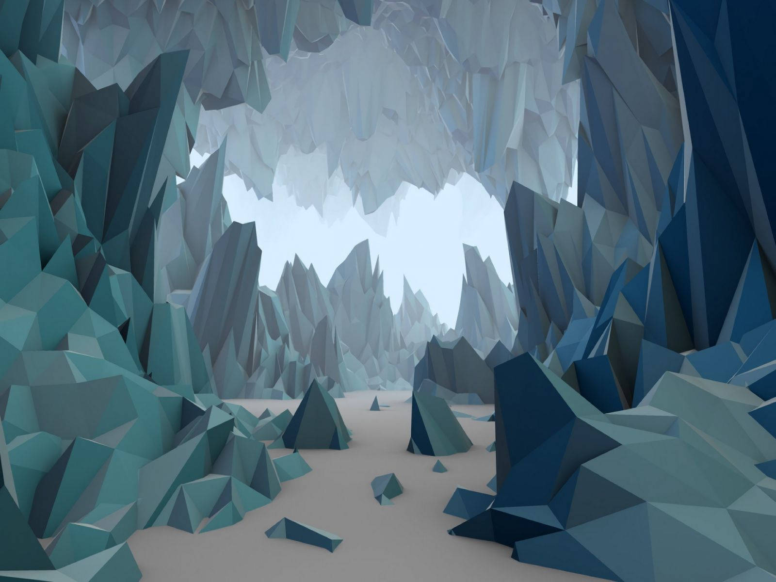 low poly cave, teal, blue, HD Desktop Wallpaper