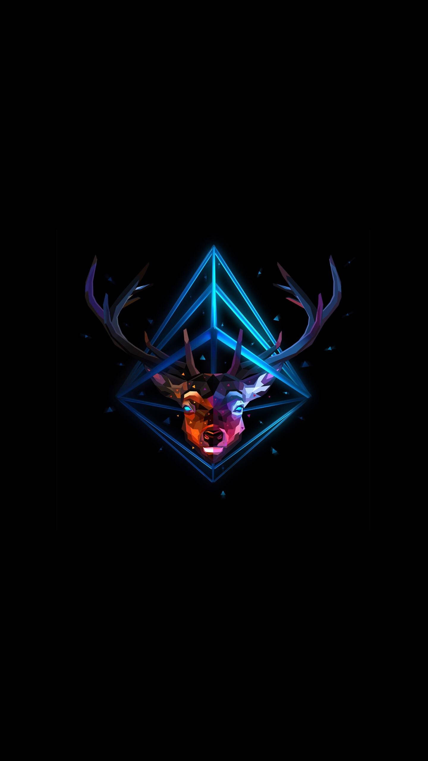 Polygon Art, neon blue, geometric diamond, 2K Phone Wallpaper