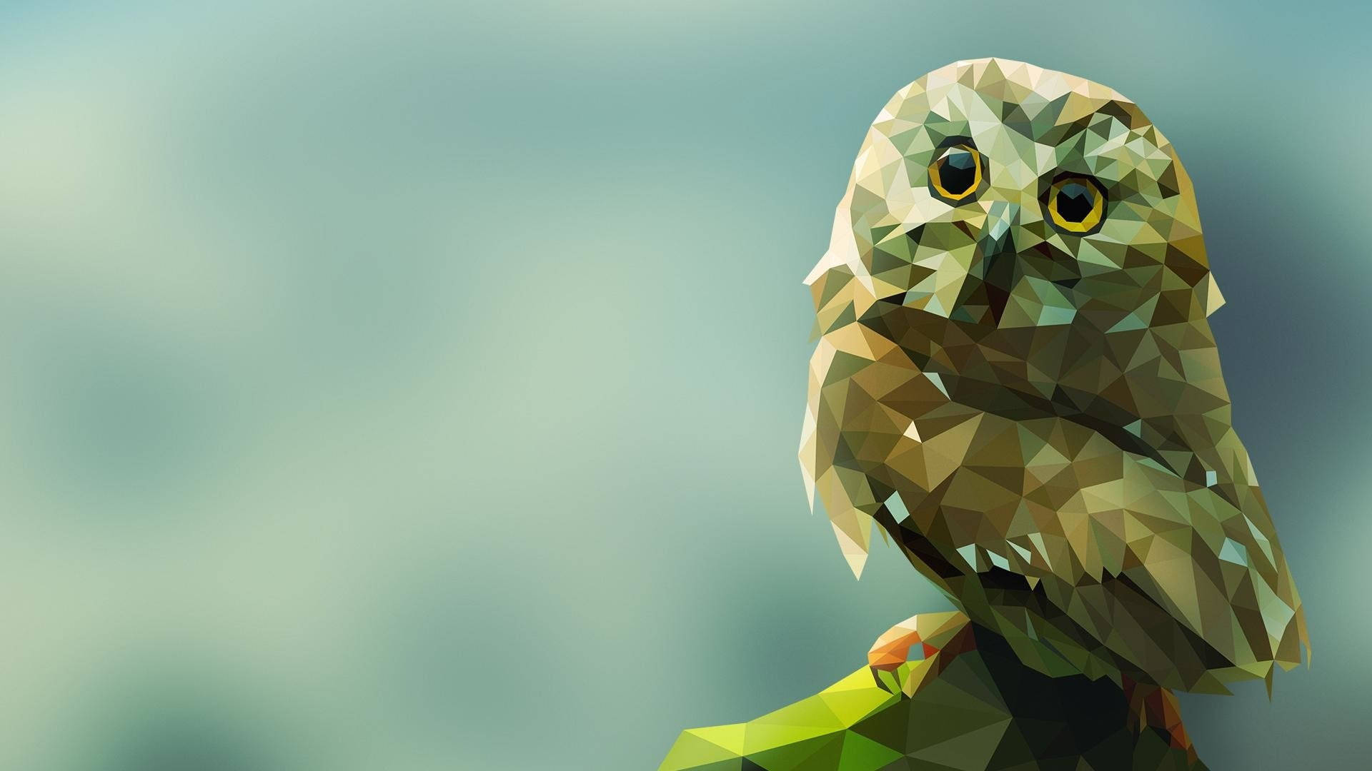 Polygon Art, owl, yellow eyes, Full HD Desktop Wallpaper