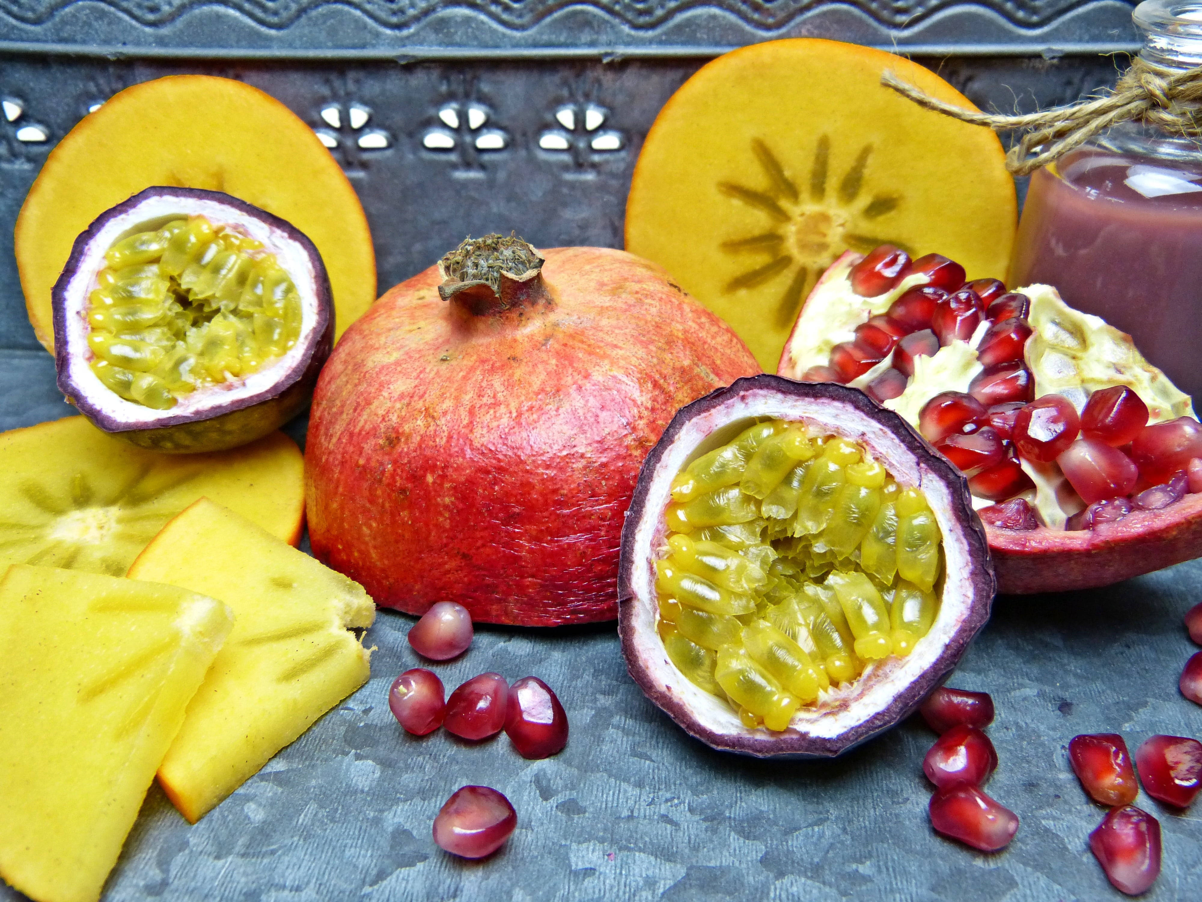 pomegranate, passionfruit, yellow starfruit, 4K Desktop Wallpaper