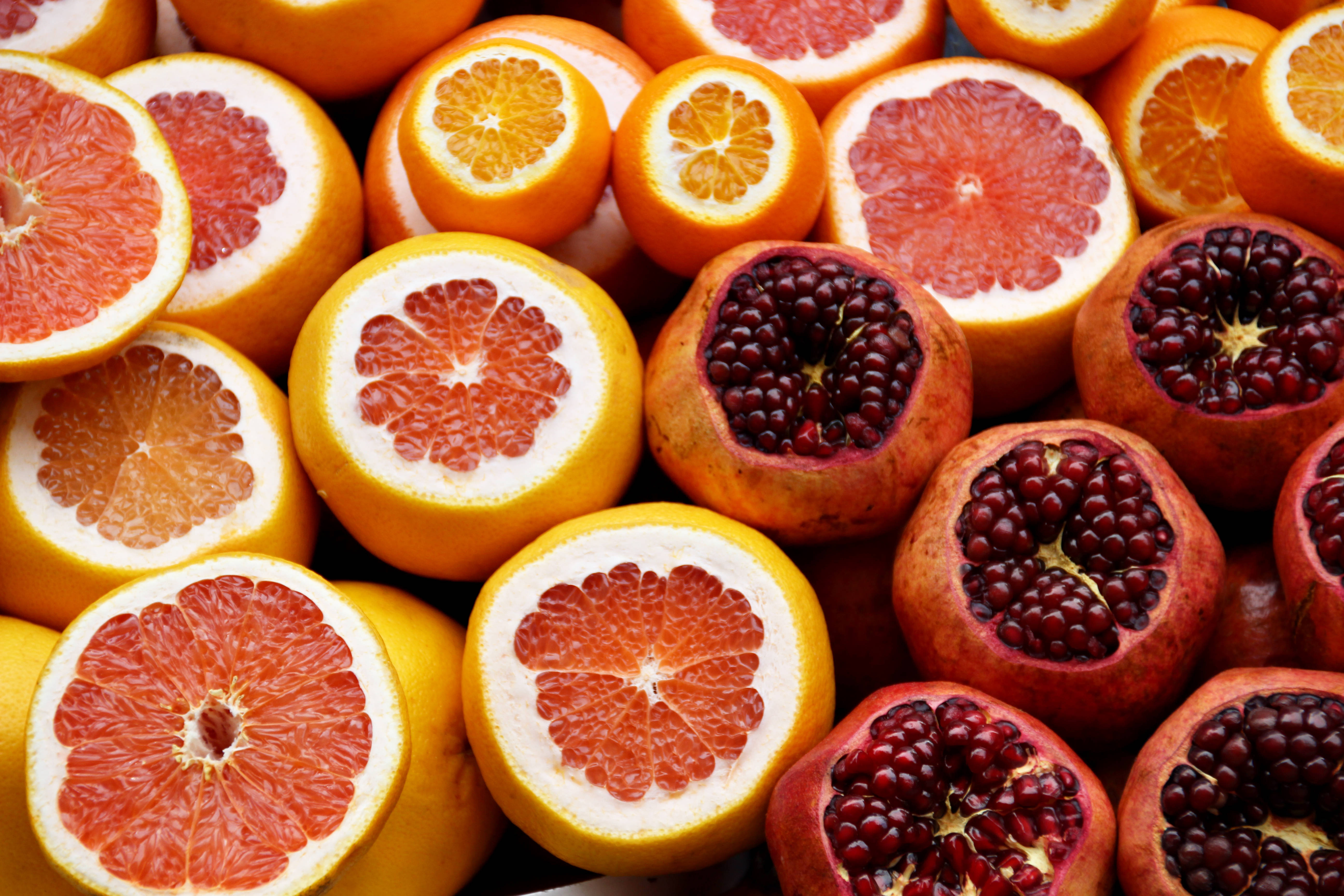 citrus fruits, grapefruits, pomegranates, 5K Desktop Wallpaper