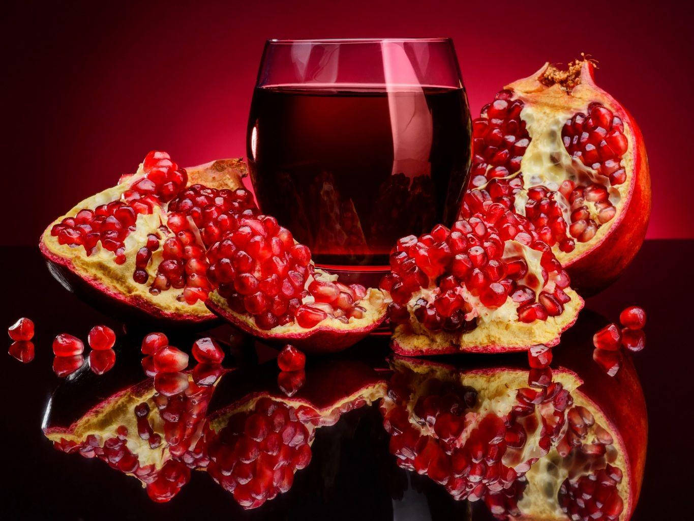 pomegranate juice, ruby seeds, halved fruit, HD Desktop Wallpaper