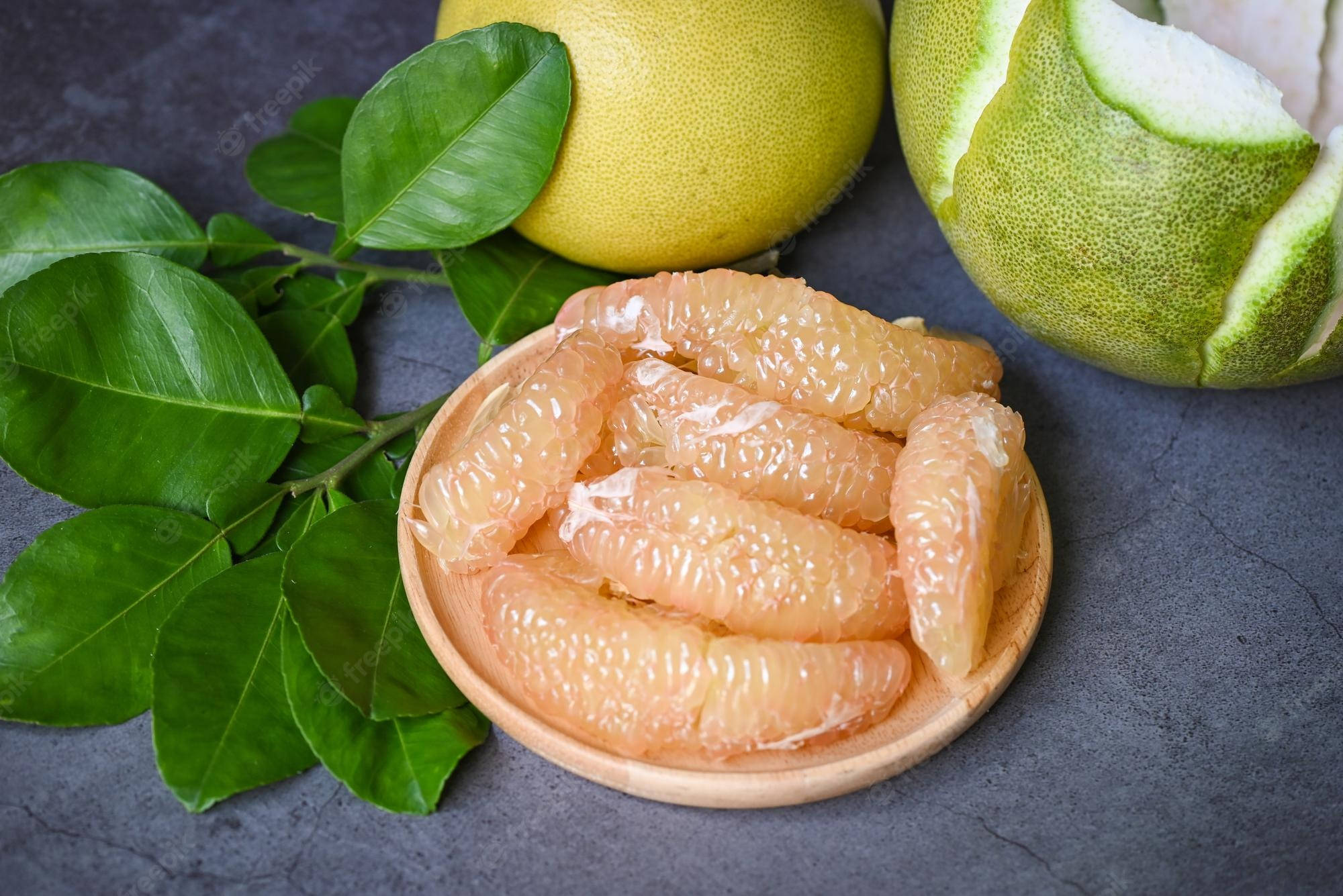 Pomelo, wooden bowl, whole fruit, Full HD Desktop Wallpaper