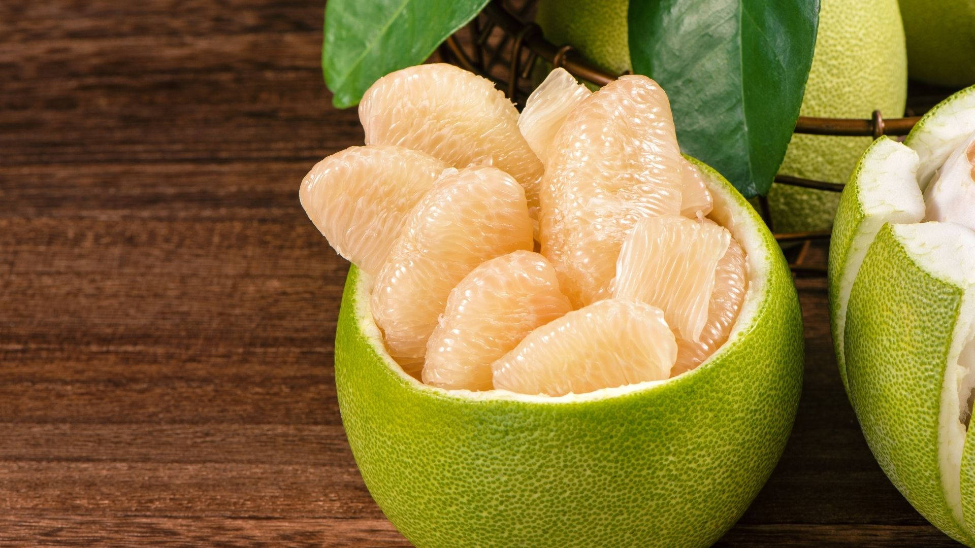 Pomelo, freshly peeled, green rind, Full HD Desktop Wallpaper