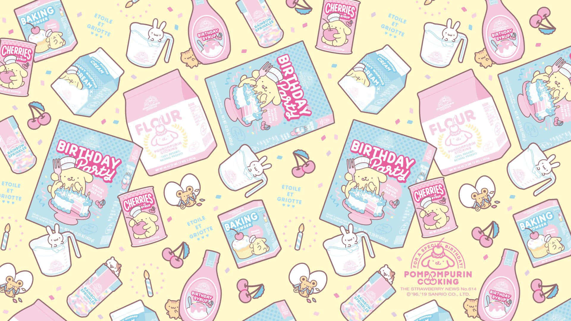 Pompompurin, birthday party, pastel wallpaper pattern, Full HD Desktop Wallpaper