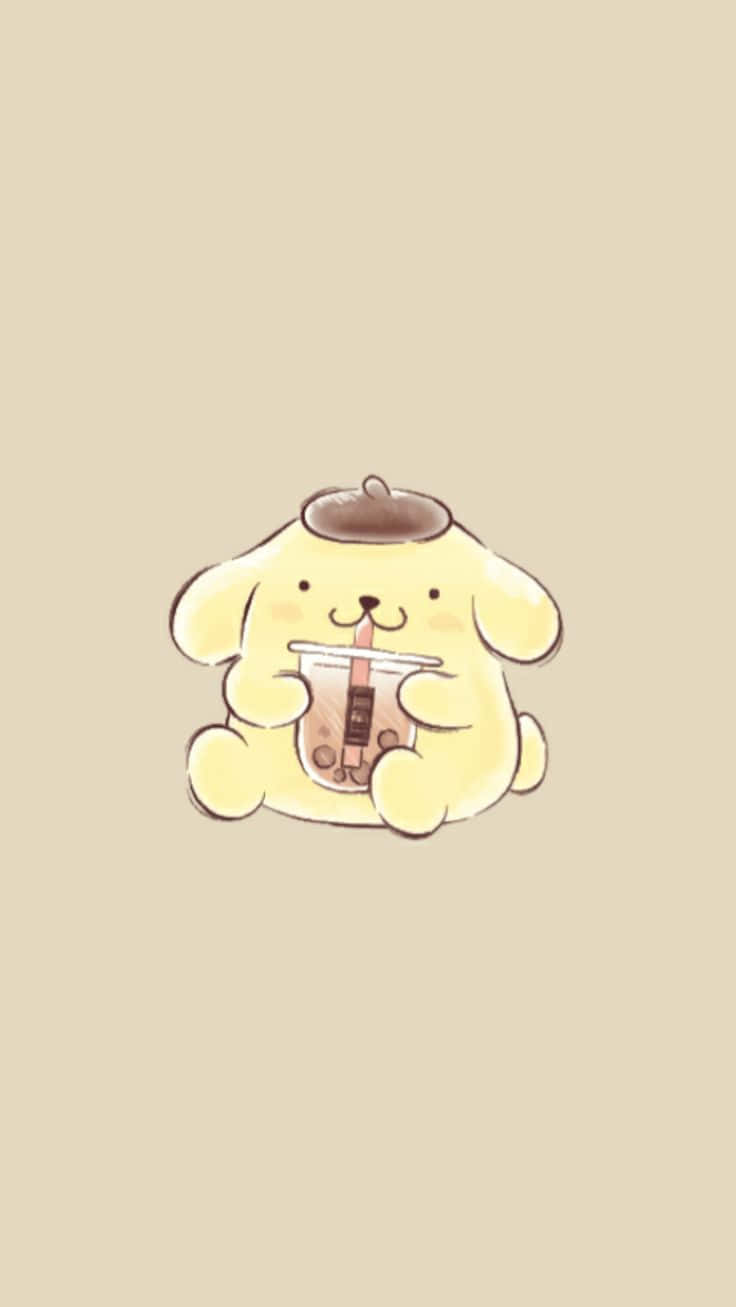 Pompompurin, brown beret, bubble tea, HD Phone Wallpaper