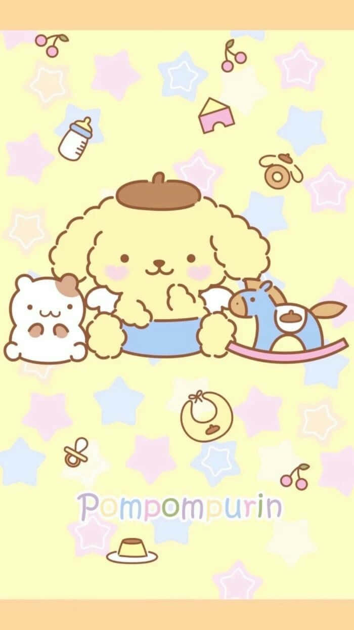 Pompompurin, beret, rocking horse, SD Phone Wallpaper