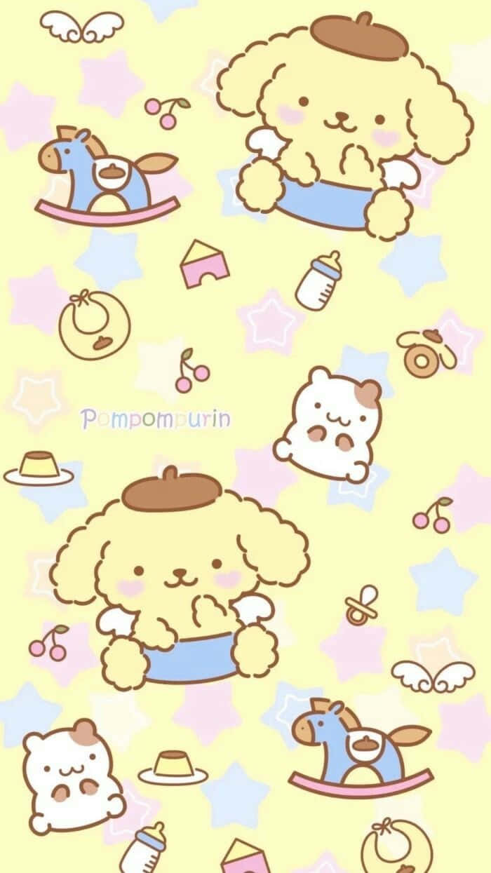 Pompompurin, pastel yellow, pink and blue stars, SD Phone Wallpaper