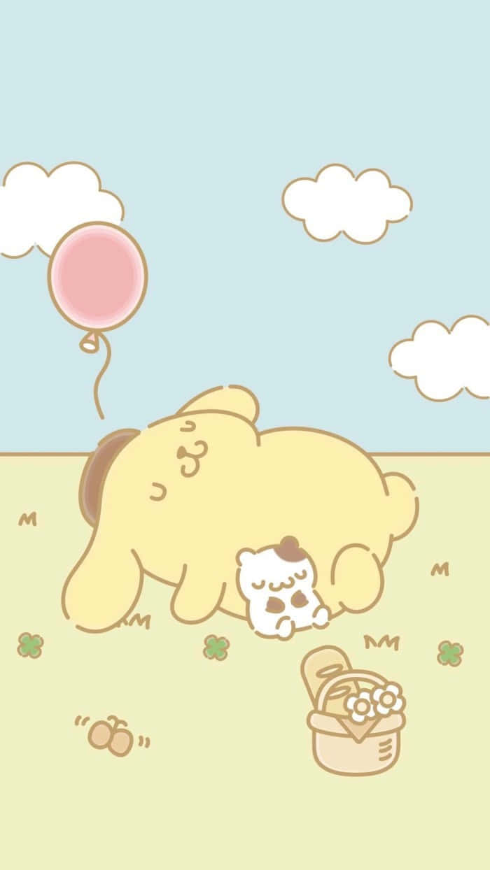 Pompompurin, yellow puppy, grass, SD Phone Wallpaper