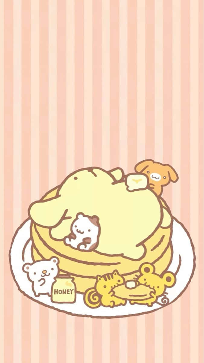 Pompompurin, pancakes, golden pancakes, SD Phone Wallpaper