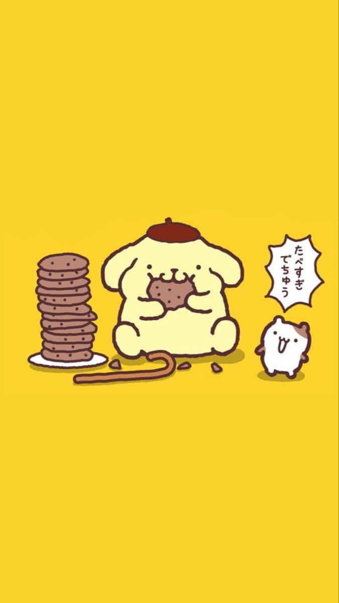 Pompompurin, beret, chocolate chip cookie, SD Phone Wallpaper