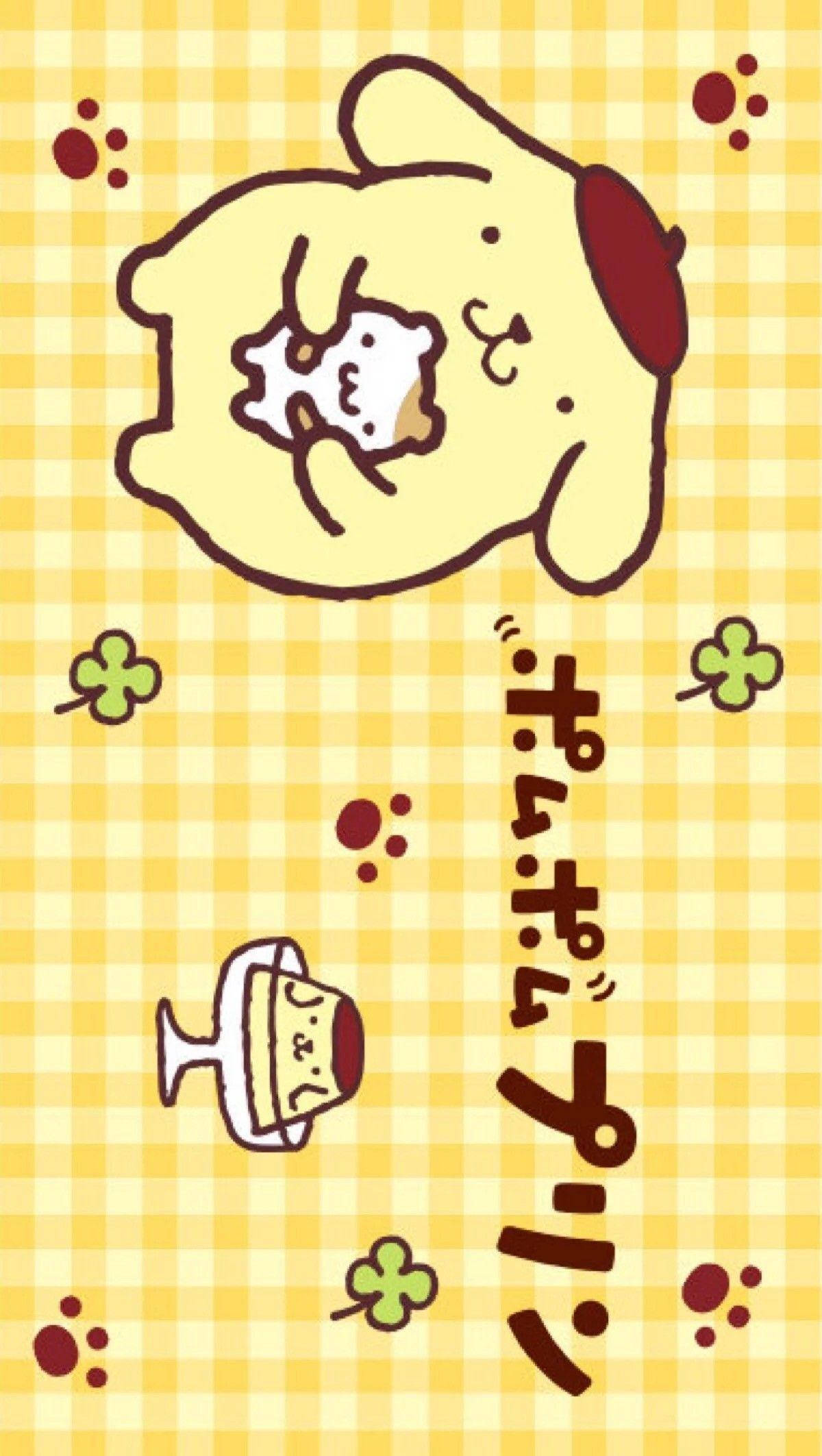 Pompompurin, yellow cartoon dog, red hat, Full HD Phone Wallpaper