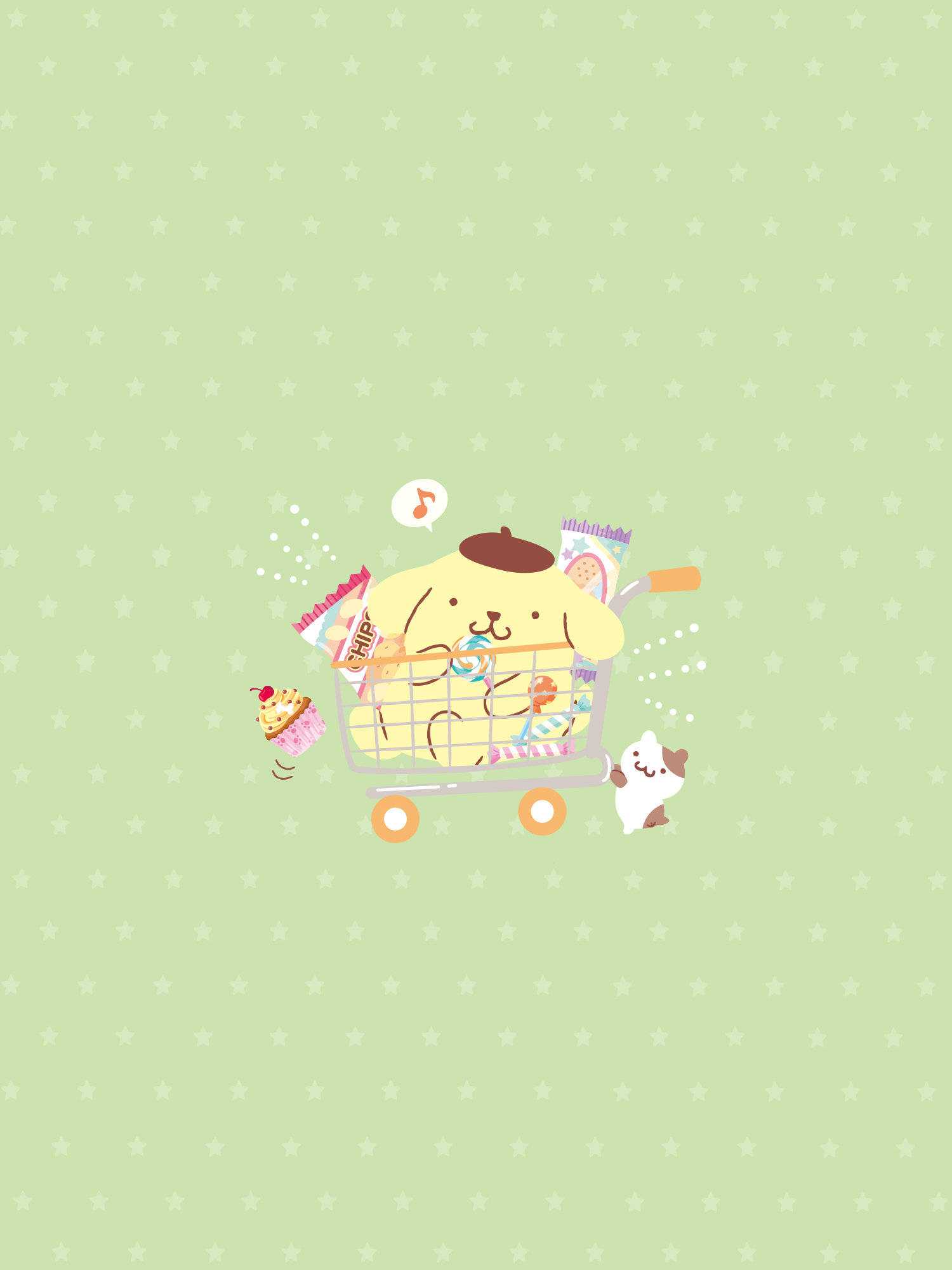 Pompompurin, shopping cart, snacks, Full HD Phone Wallpaper