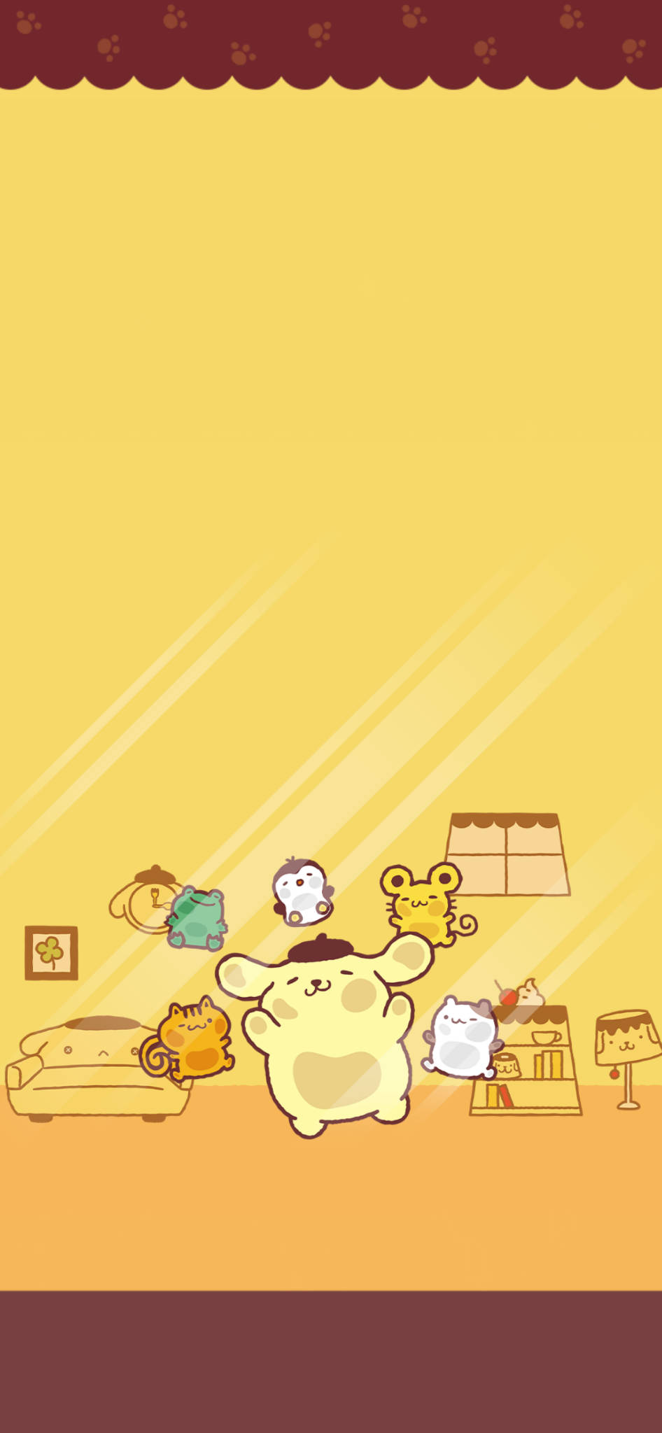 Pompompurin, yellow cartoon cat, living room, Full HD Phone Wallpaper