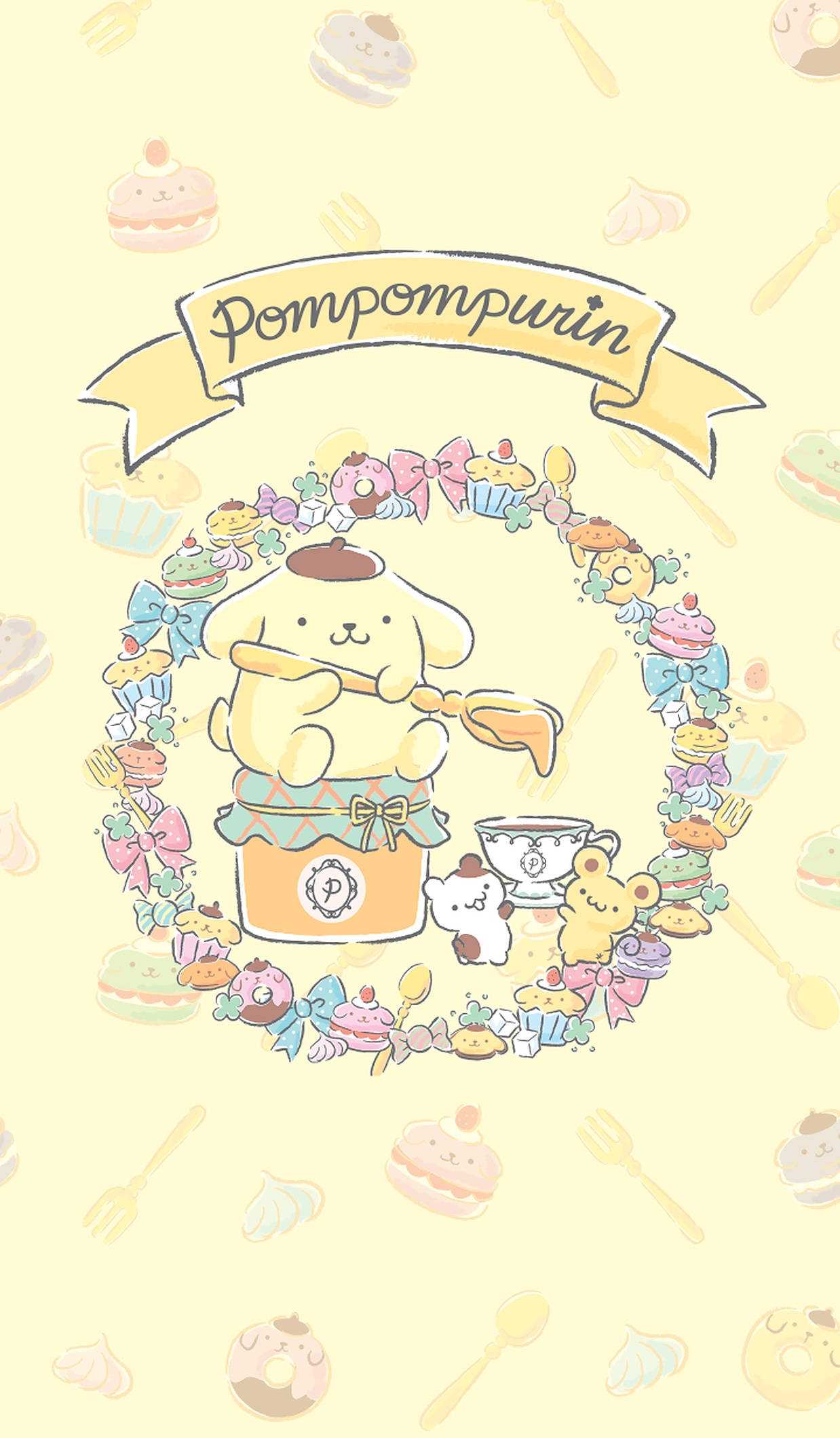 Pompompurin, wreath, pastel desserts, Full HD Phone Wallpaper