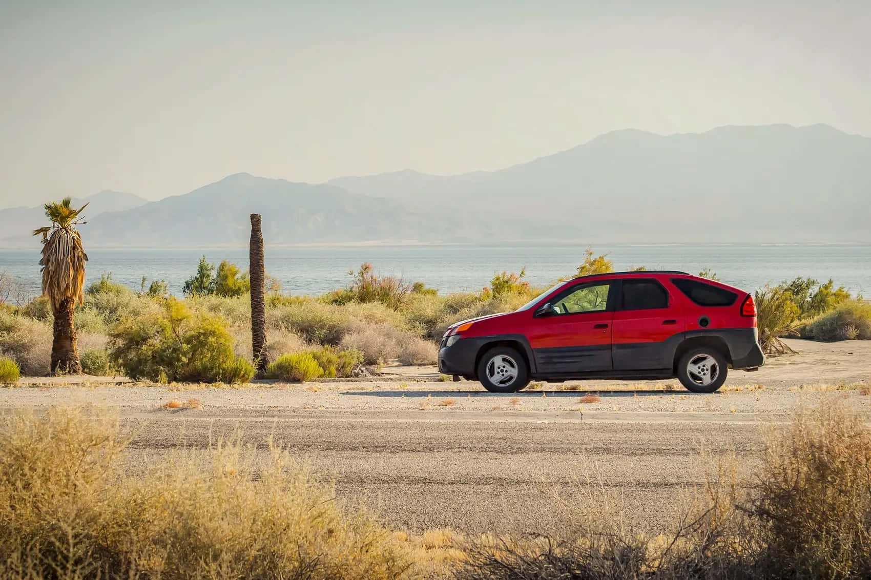 Pontiac Aztek, desert landscape, red and black, HD Desktop Wallpaper