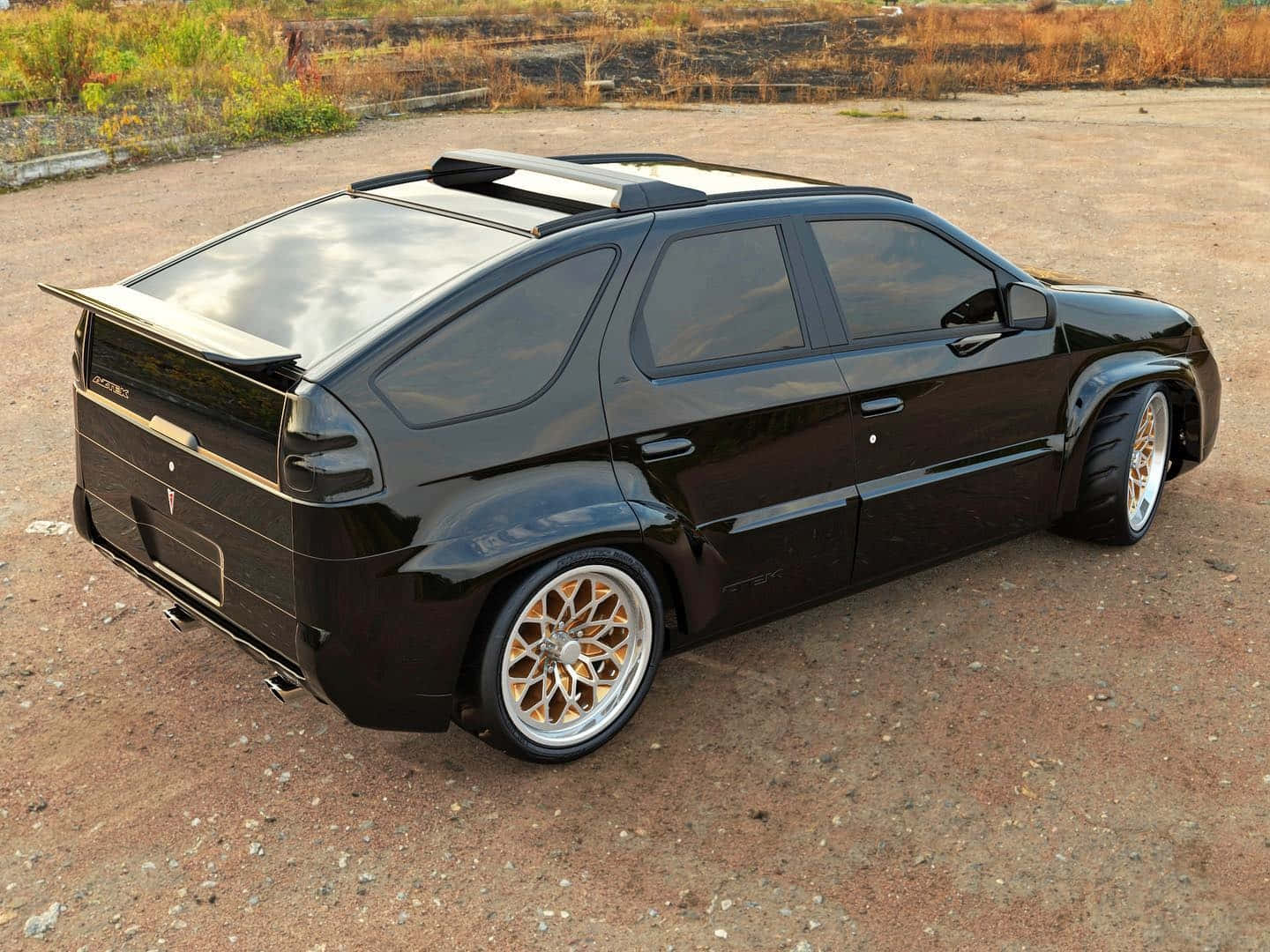 Pontiac Aztek, glossy black, gold wheels, HD Desktop Wallpaper