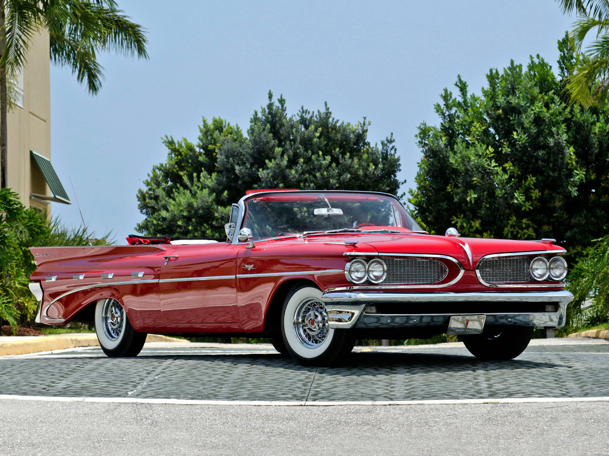 Pontiac Catalina, 1950s convertible, glossy red, Full HD Desktop Wallpaper