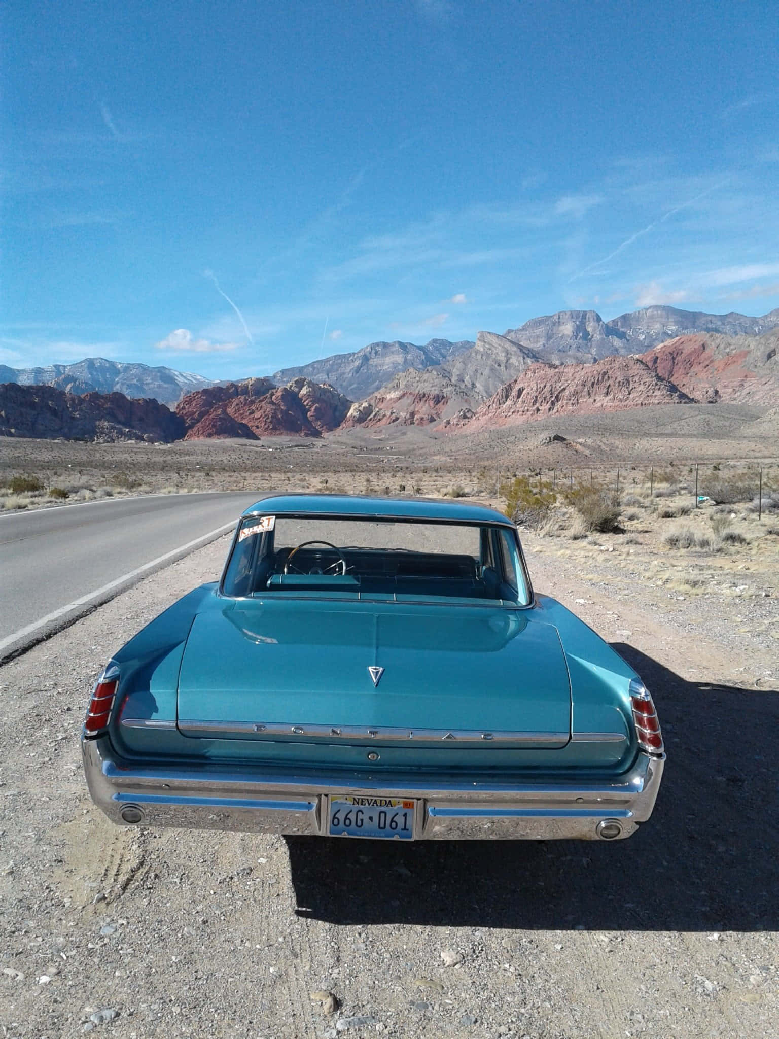 Pontiac Catalina, turquoise, desert roadside, Full HD Phone Wallpaper