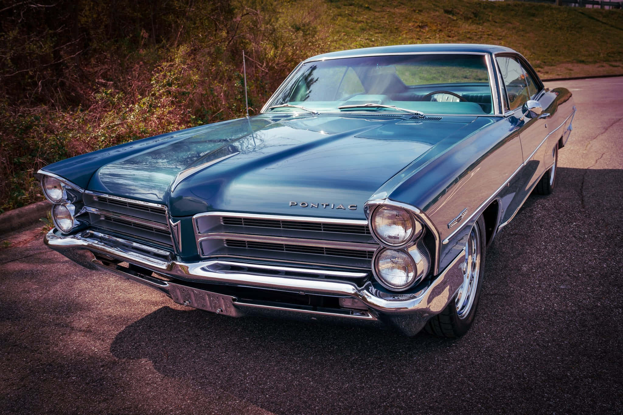 Pontiac Catalina, 1960s, gleaming blue, Full HD Desktop Wallpaper