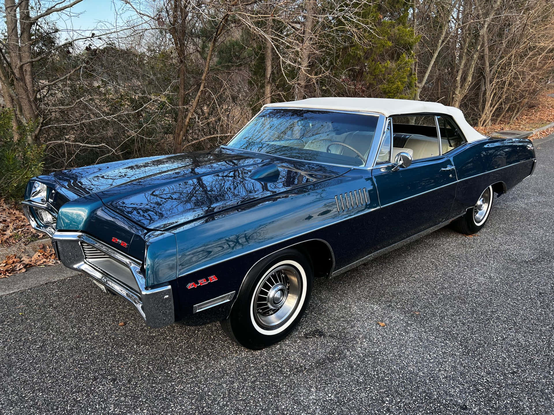 Pontiac Catalina, classic convertible, glossy blue, Full HD Desktop Wallpaper