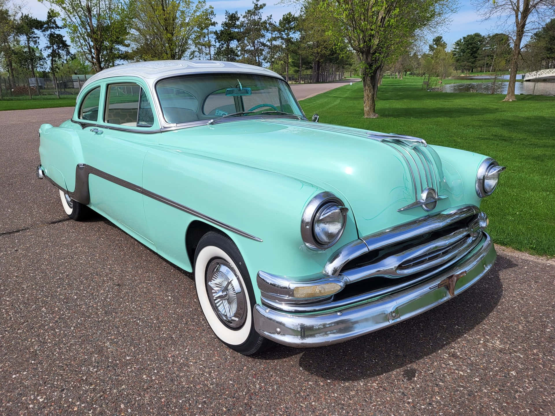 Pontiac Chieftain, mint green, chrome accents, Full HD Desktop Wallpaper