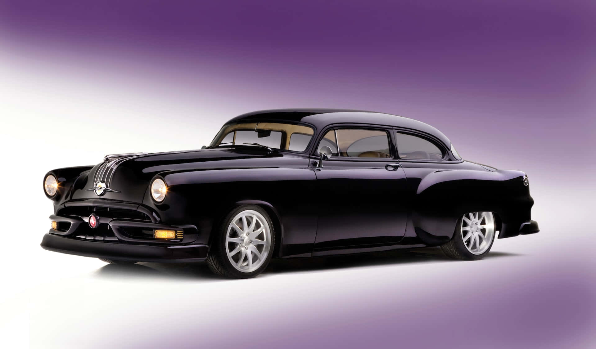 Pontiac Chieftain, sleek black classic car, chrome details, Full HD Desktop Wallpaper