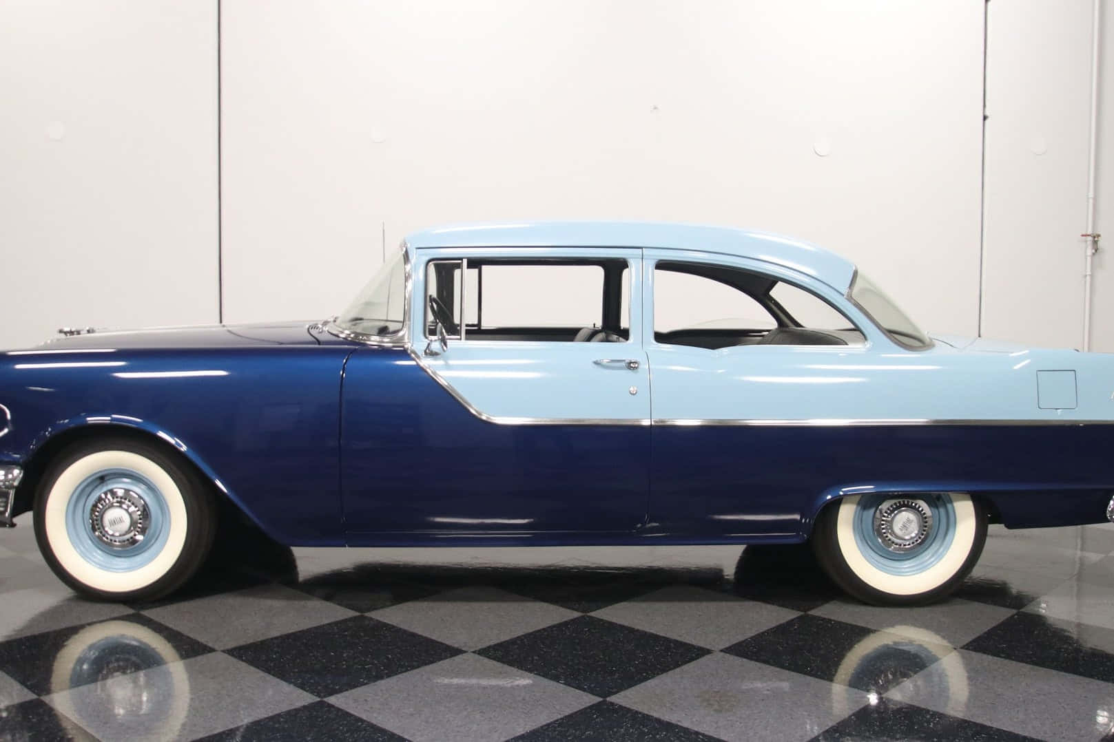 1955 Pontiac Chieftain, blue lower body, light blue roof, HD Desktop Wallpaper