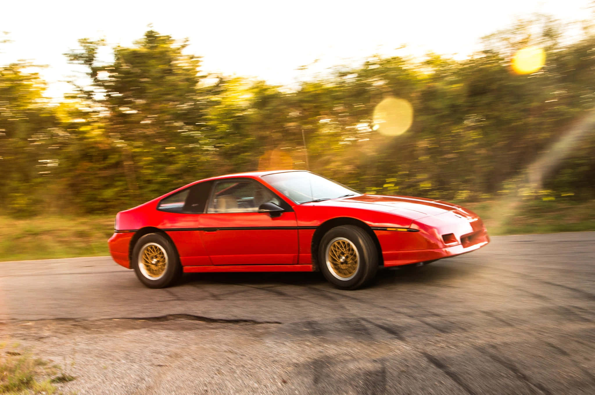 Pontiac Fiero, vibrant red, sunlight, Full HD Desktop Wallpaper