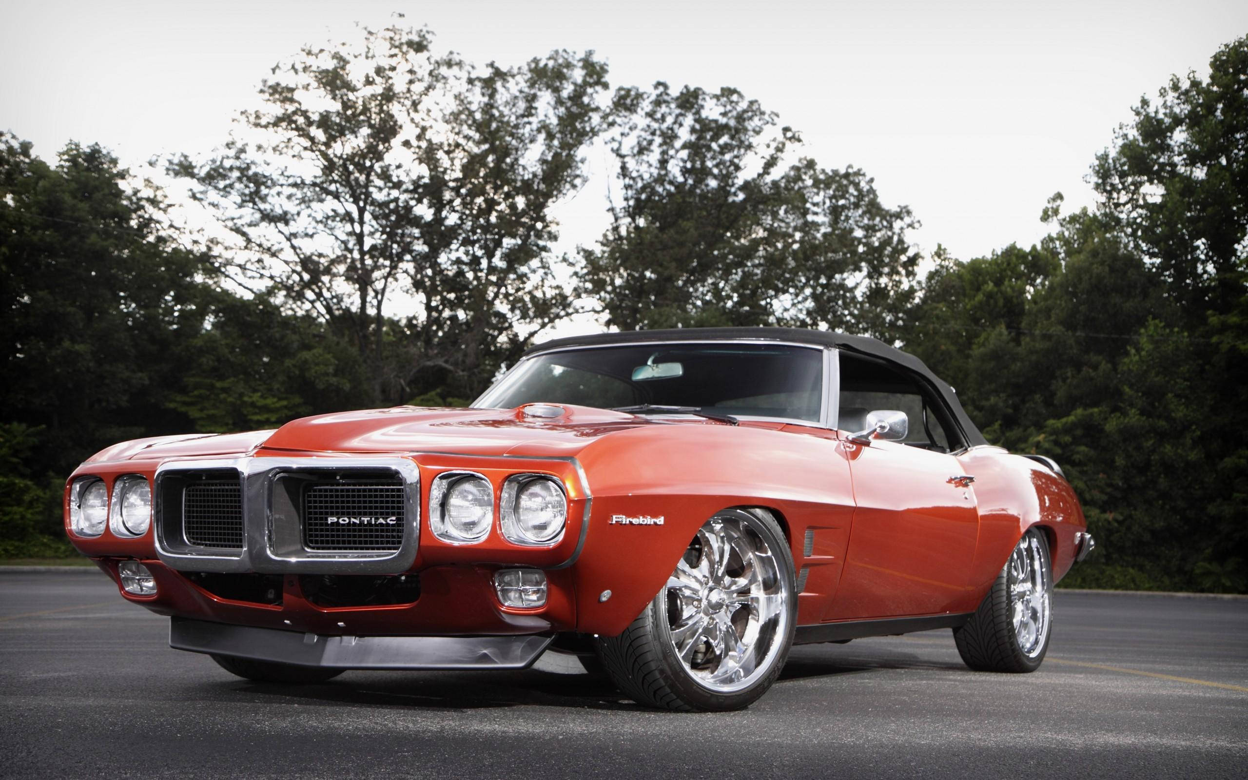 1969 Pontiac Firebird, orange, convertible, 2K Desktop Wallpaper