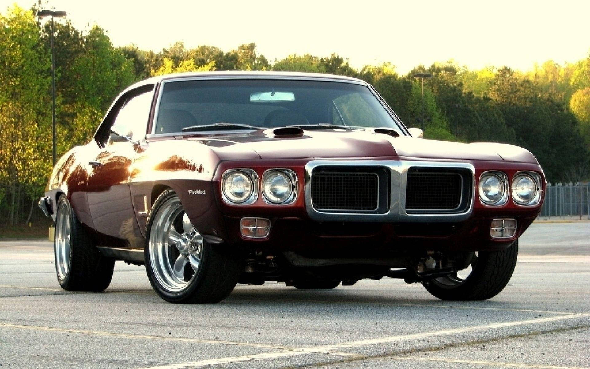 Pontiac Firebird, glossy maroon, chrome accents, Full HD Desktop Wallpaper
