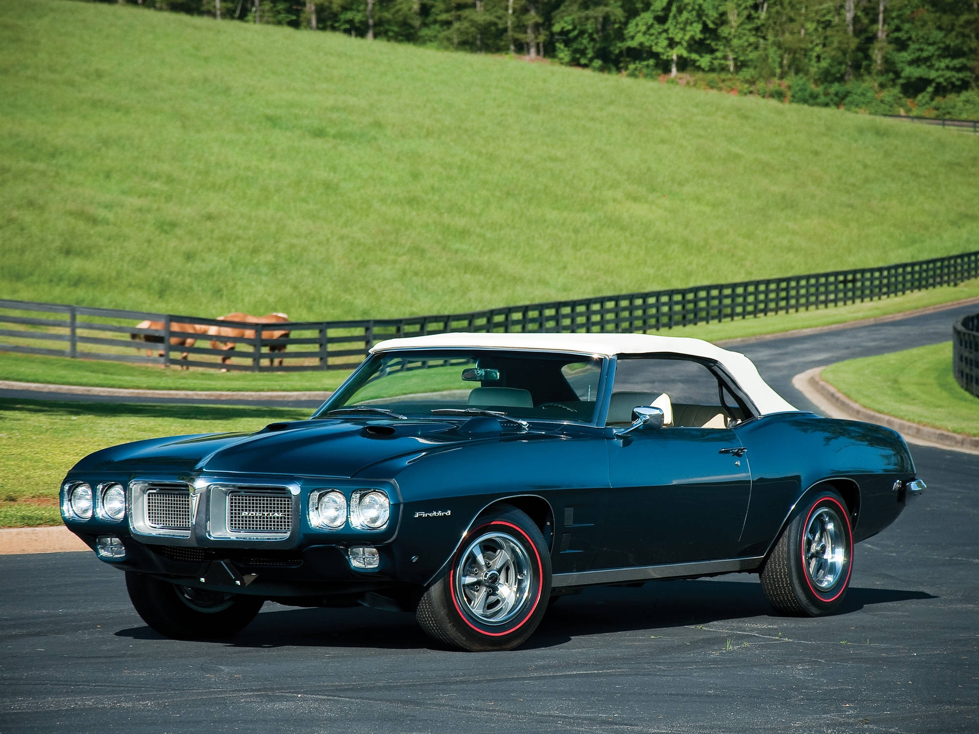 Pontiac Firebird 400, teal, white top, Full HD Desktop Wallpaper