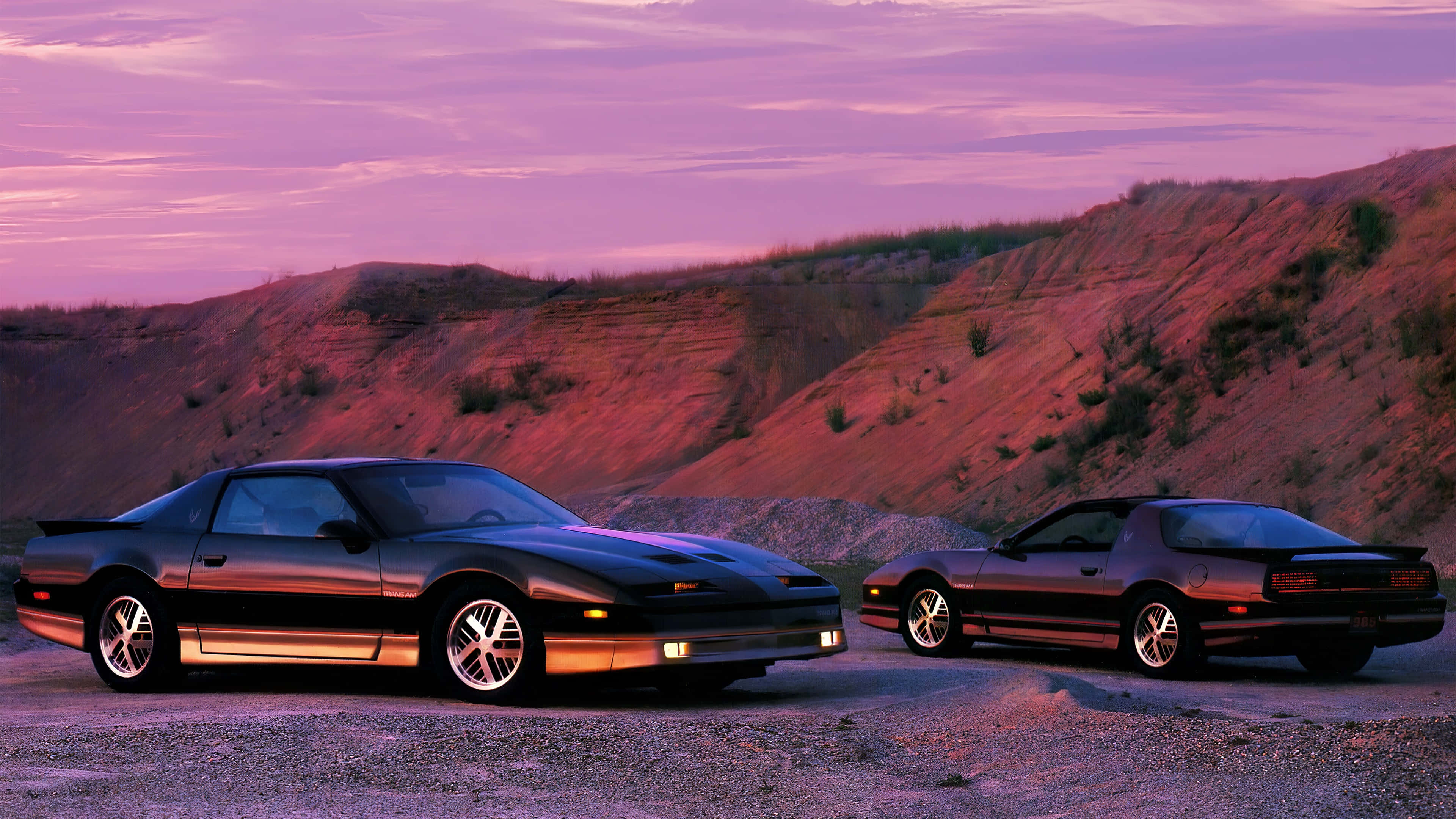 Pontiac Firebird, black, vibrant purple sunset sky, 4K Desktop Wallpaper