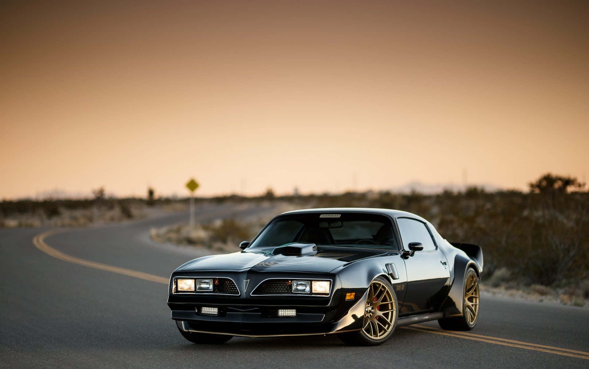 Pontiac Firebird, black, gold rims, Full HD Desktop Wallpaper
