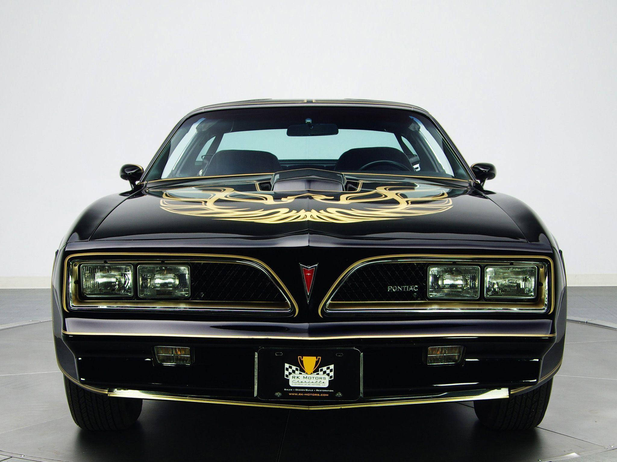 Pontiac Firebird, glossy black, gold phoenix decal, Full HD Desktop Wallpaper