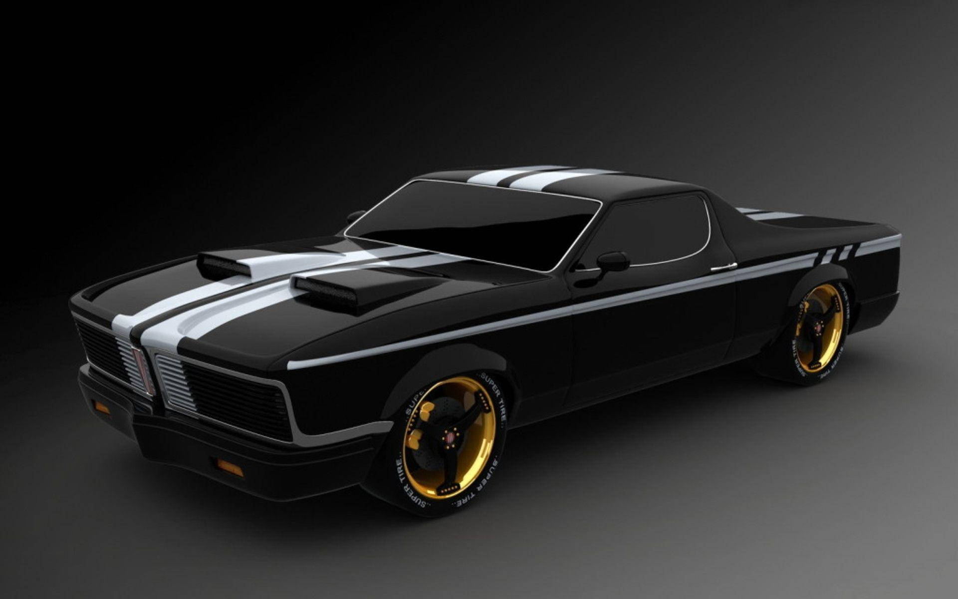 Pontiac GTO, black, white stripes, Full HD Desktop Wallpaper