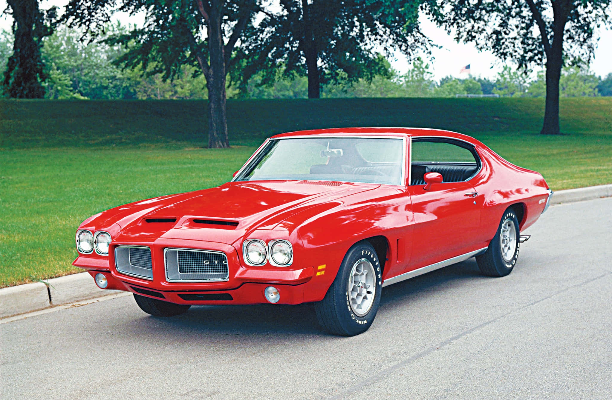 Pontiac GTO, classic red, muscle car, Full HD Desktop Wallpaper
