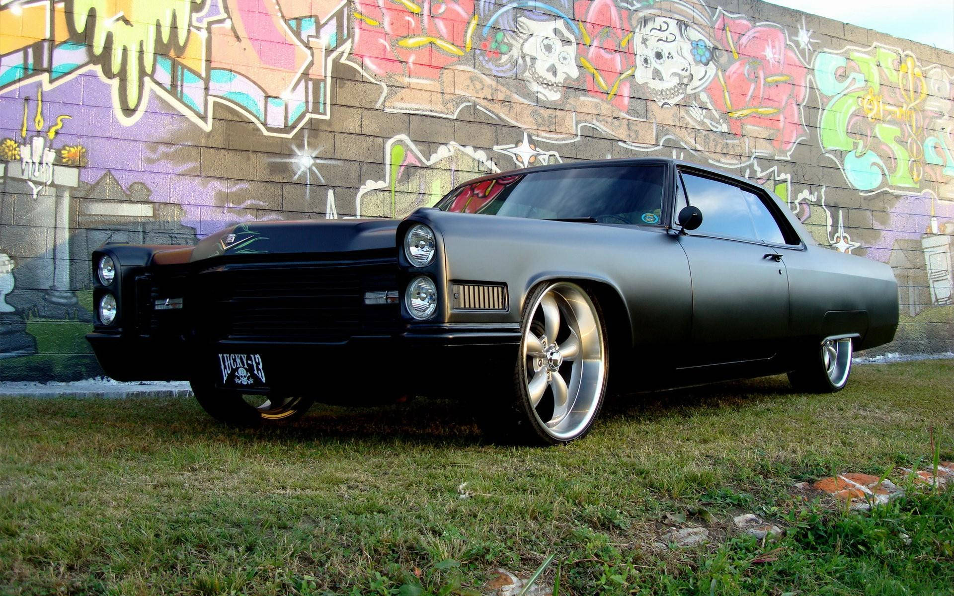 Pontiac GTO, matte black, custom wheels, Full HD Desktop Wallpaper