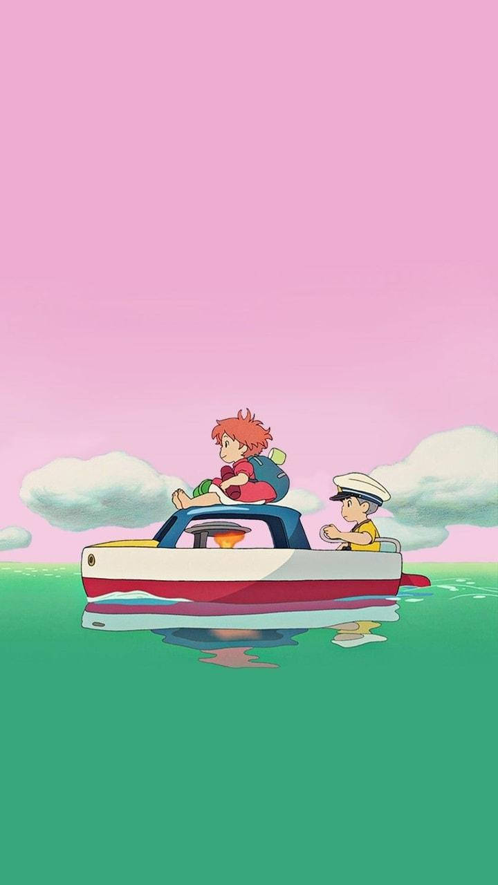 Ponyo, pink sky, green water, HD Phone Wallpaper
